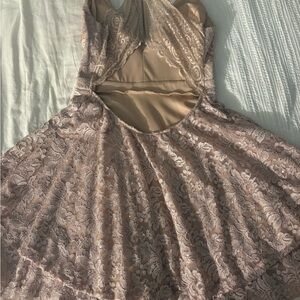 Emerald Sundae Lace Mini Dress in Beige and Cream